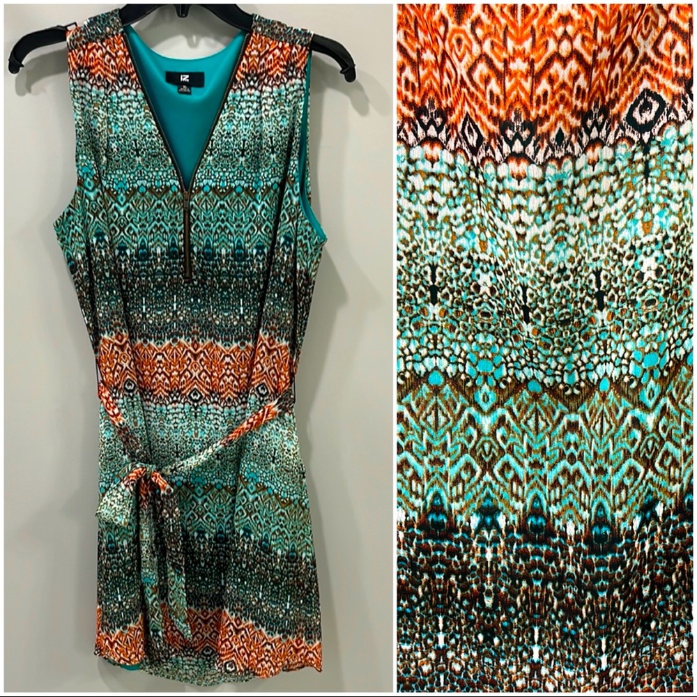 Iz Byer teal printed, lined dress, XL